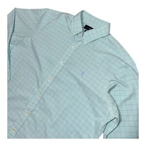 Ralph Lauren Mens L Performance Classic Fit Plaid Blue Button Down Shirt Pony